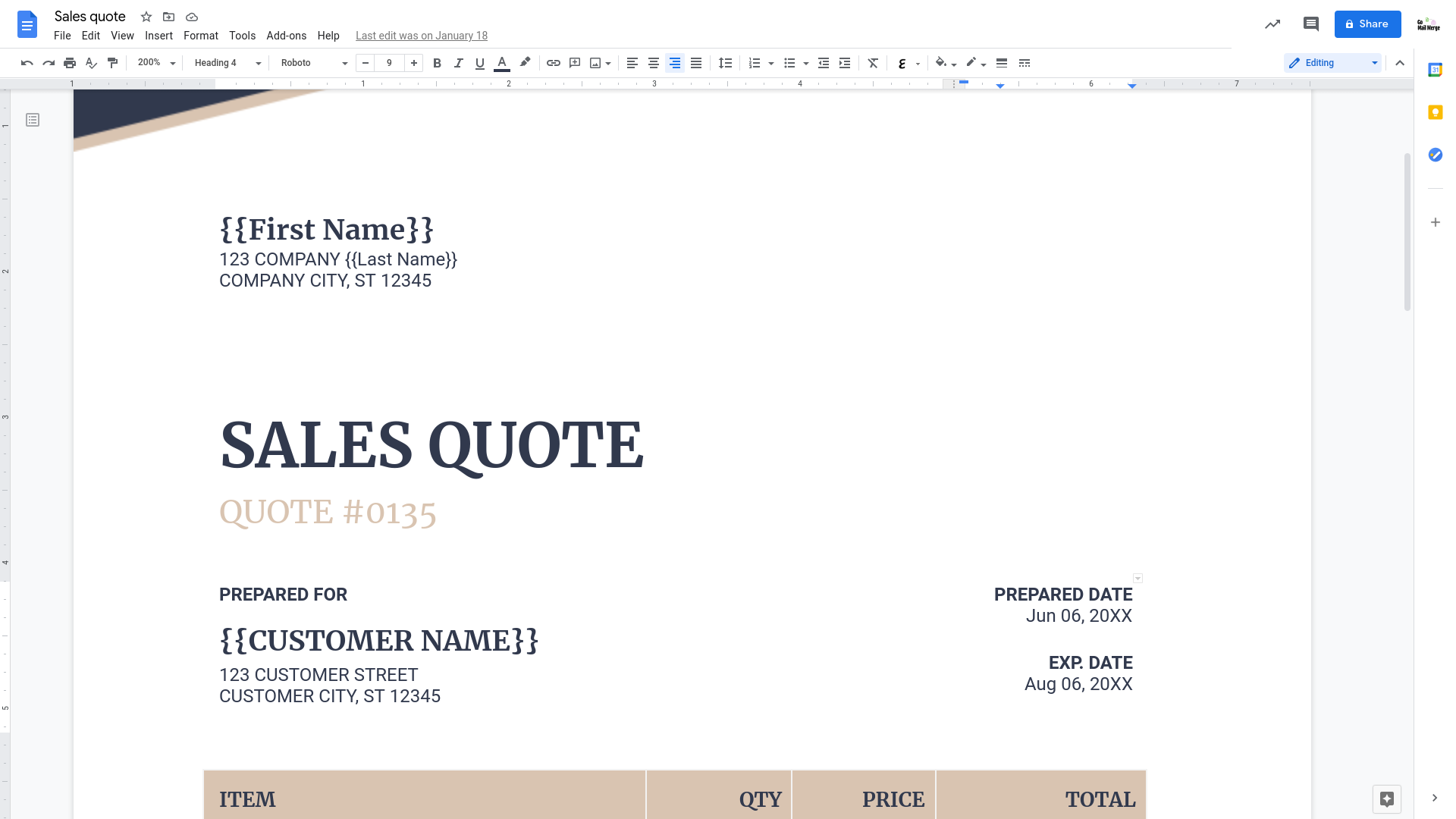2. Create your template in Google Documents